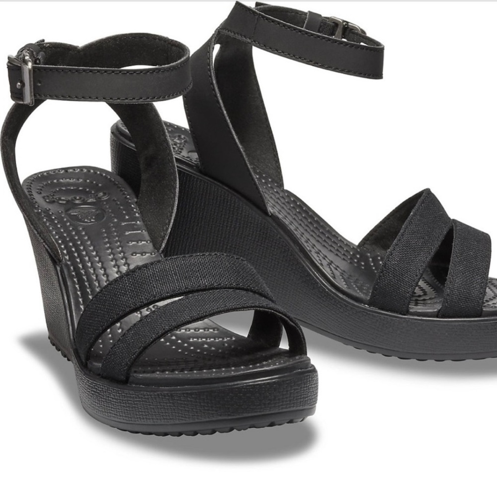 Black Crocs Leigh Sandal Wedge size 8